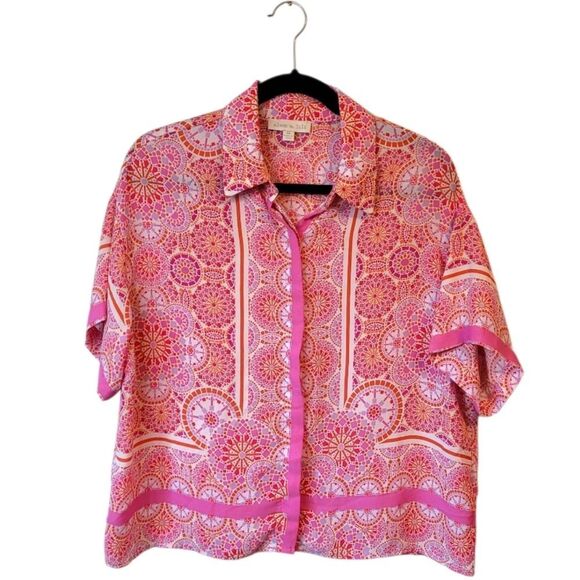 Alex & Lili Women's Pink & Orange Geometric Flowy Button Down Shirt Size M - Picture 1 of 6